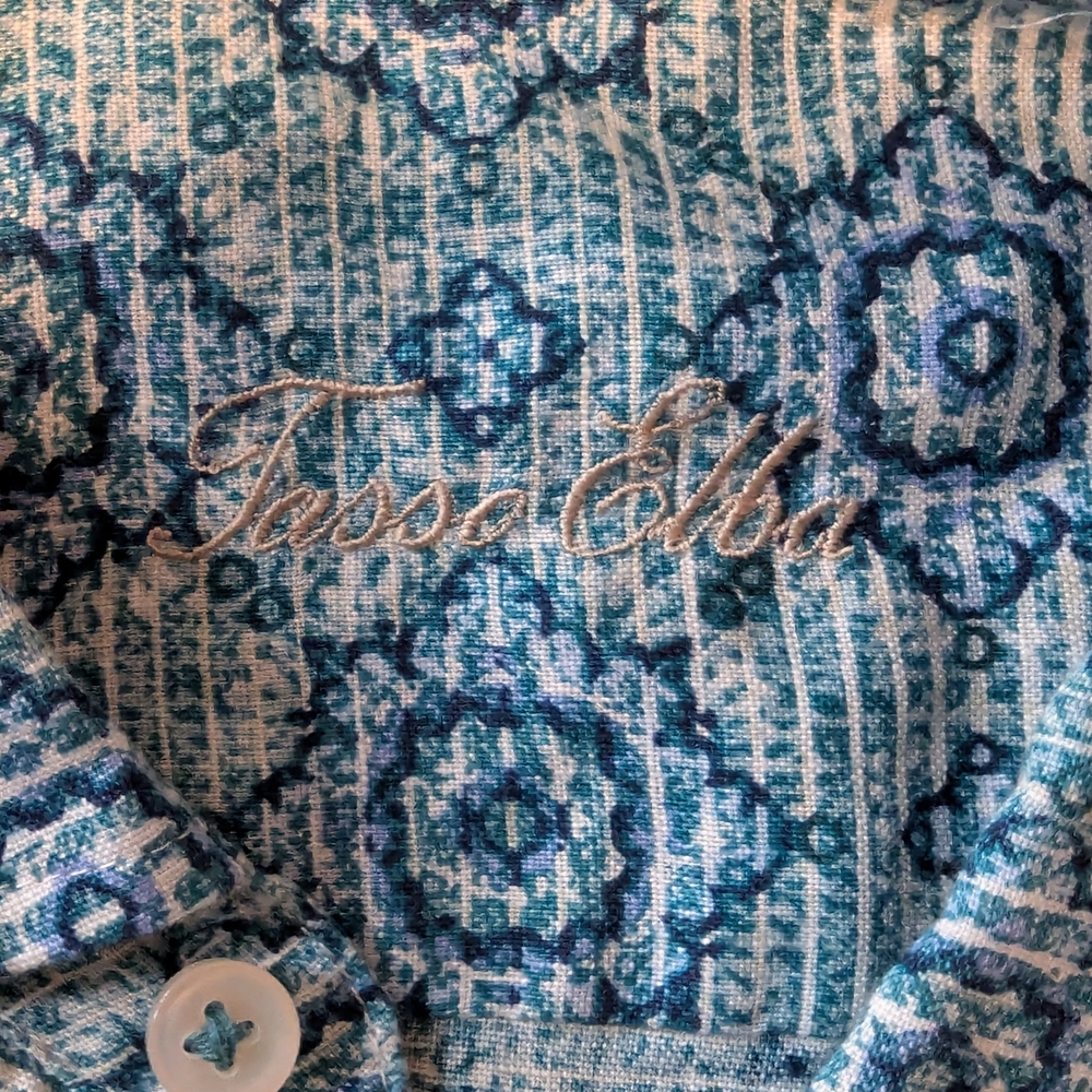 Blue Patterned Casual Button Down Shirt - image 7